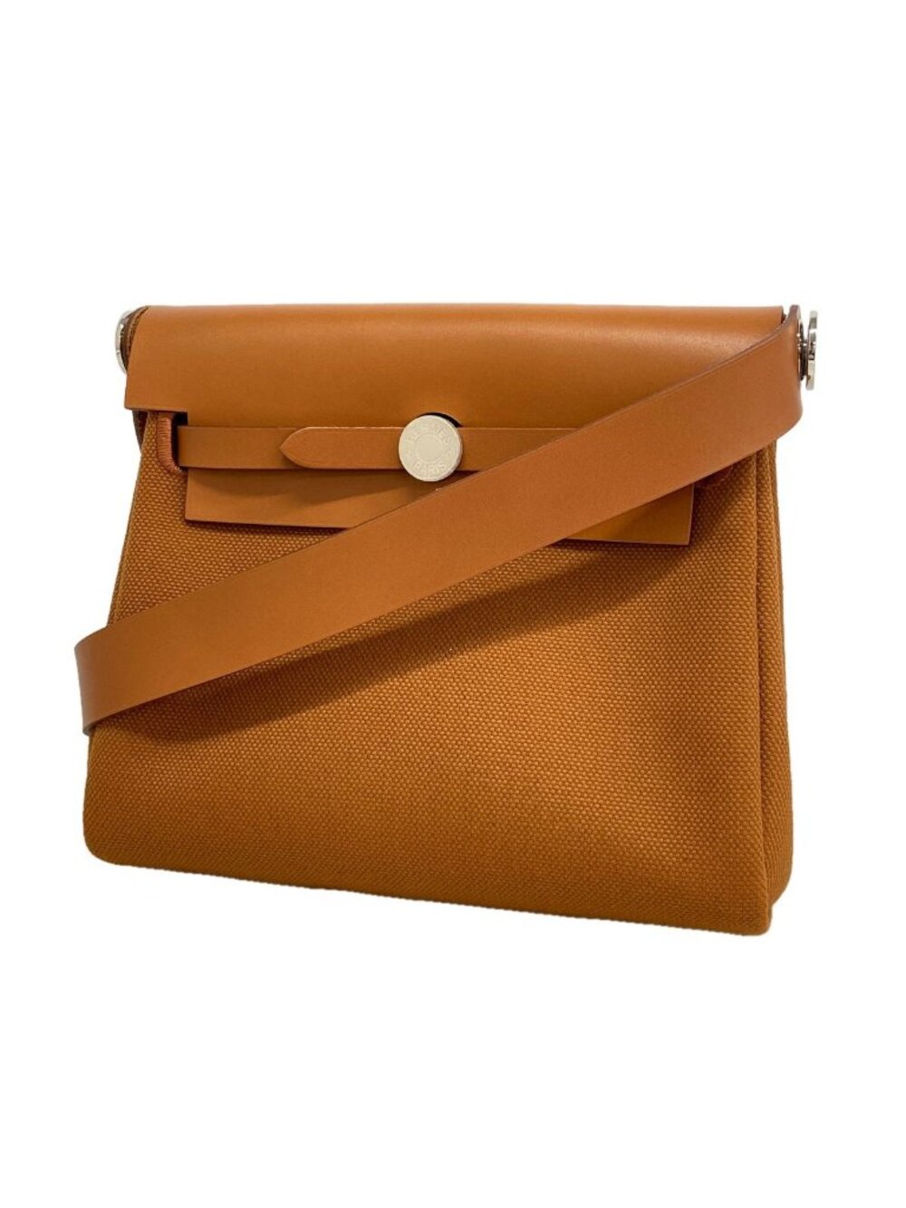 Hermes Shoulder Bag Herbag Mini Toile Military Vache Hunter Fauve Silver